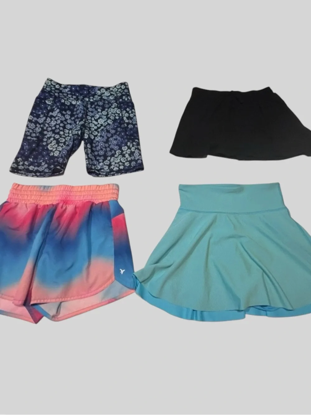 Kids Athletic Skort & Shorts Bundle - Blue, Black, multicolor neon, Navy Floral